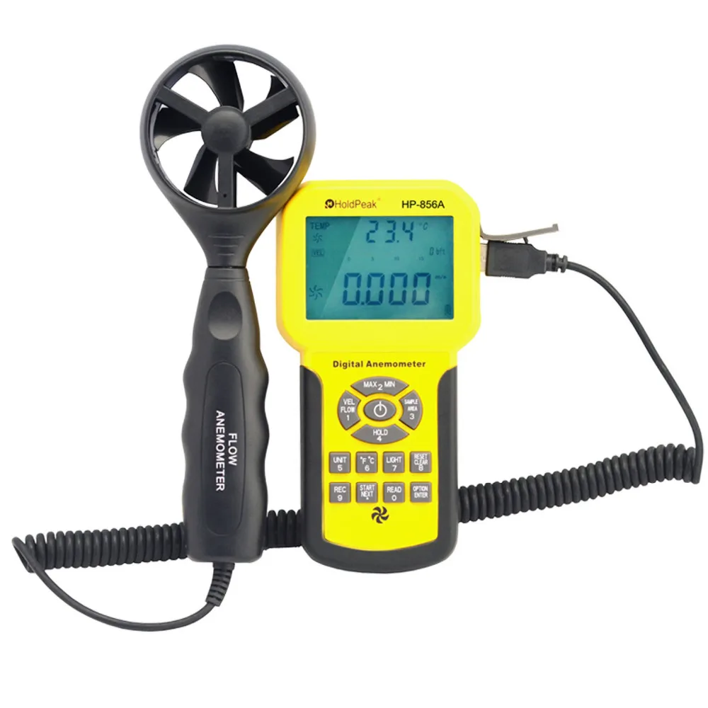 

HoldPeak HP-856A Digital Wind Speed Air Volume Meter Anemometer USB Link to PC /Handheld with Data Logger and Carry Case