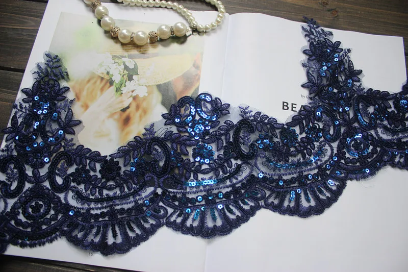 20 см или 7 87 дюймов-2 ярдов/партия Sequinded Loyalblue кружевная отделка Alencon свадебная