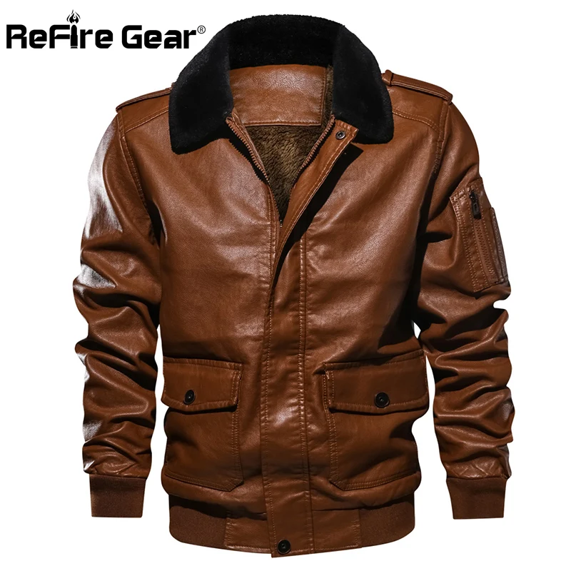 Куртка ReFire Gear мужская кожаная теплая мотоциклетная куртка бомбер в стиле