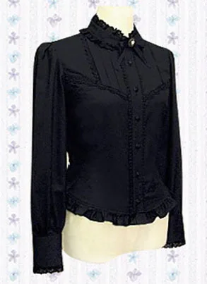

Rushed Promotion Solid Fashion Knitted Stand Full Long Sleeves Cotton Lolita Blouse with Lace Collar