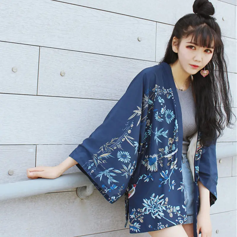 Новинка 2018 модное женское кимоно в японском стиле с обычным принтом рукавами