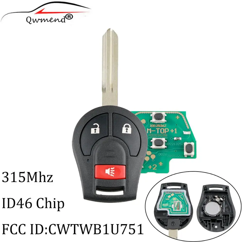 3 шт.* 2+ 1 Кнопка 315 МГц полный дистанционный ключ для NISSAN Qashqai Sunny Sylphy, TIIDA X-Trail Для Nissan CWTWB1U751 H0561-C993A