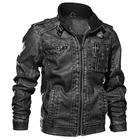 Куртка-бомбер мужская из искусственной кожи, зимняя, мотоциклетная, утепленная, 4XL, 5XL