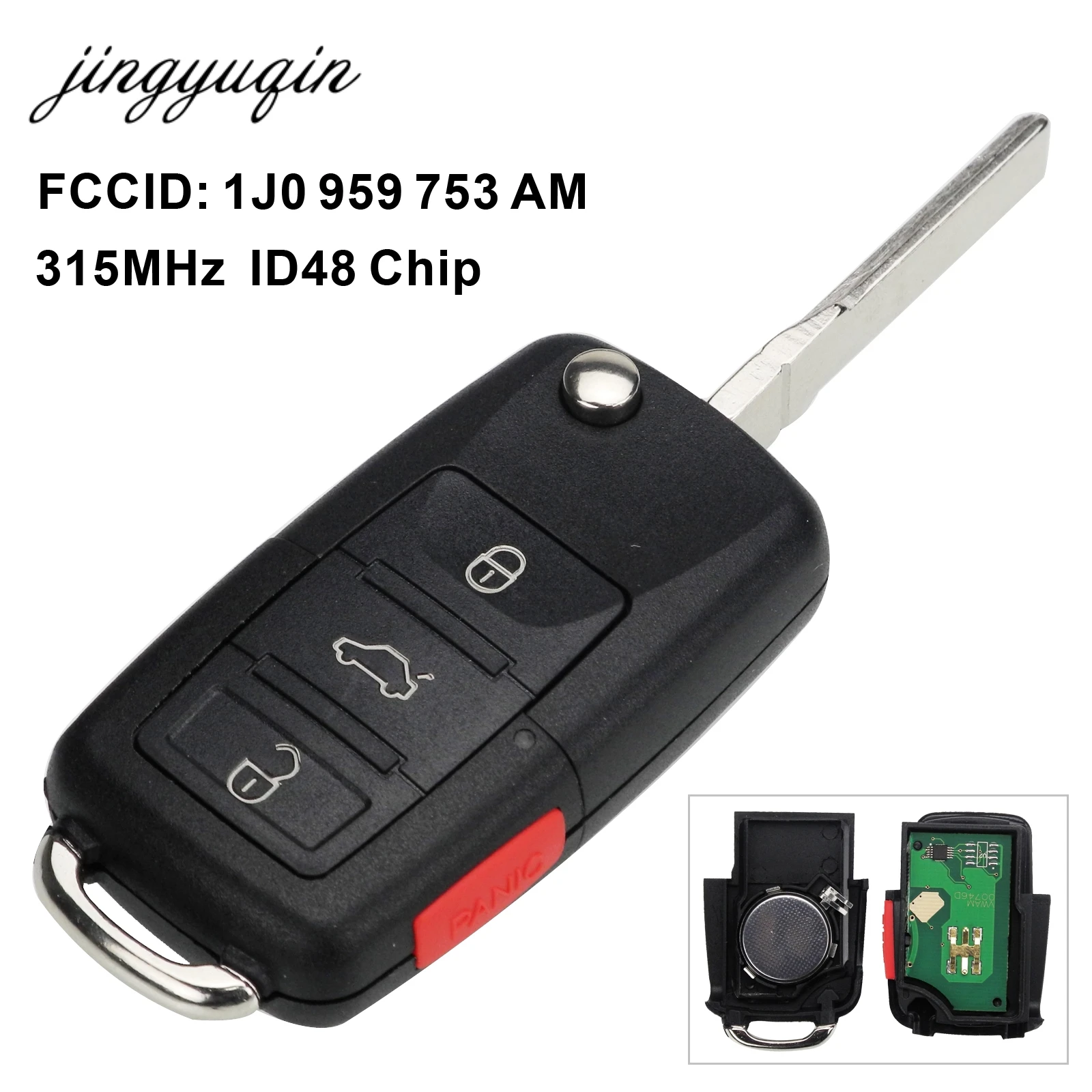 

jingyuqin 10pcs Car Remote Key for VW VOLKSWAGEN Beetle Golf Passat Jetta 1J0959753AM 753DC 315MHz ID48 Chip Fob Control