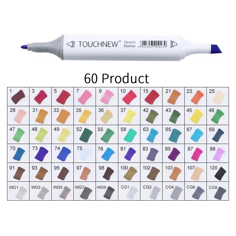 white 60 Product Touchnew Набор цветных копировальных маркеров спиртовые ручки, маркеры для рисования товары для рукоделия кисть манга для рисования акриловый дизайнерский набор ручек для студентов - Цвет: white 60 Product
