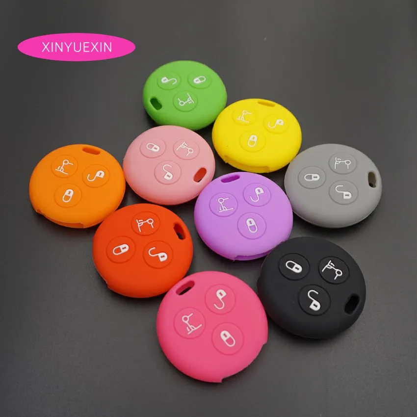 

Xinyuexin 3 Buttons Silicone Car Key Cover Fob Case for Benz Smart City Fortwo Roadster Remote Car Key Bag Keychain Car Styling