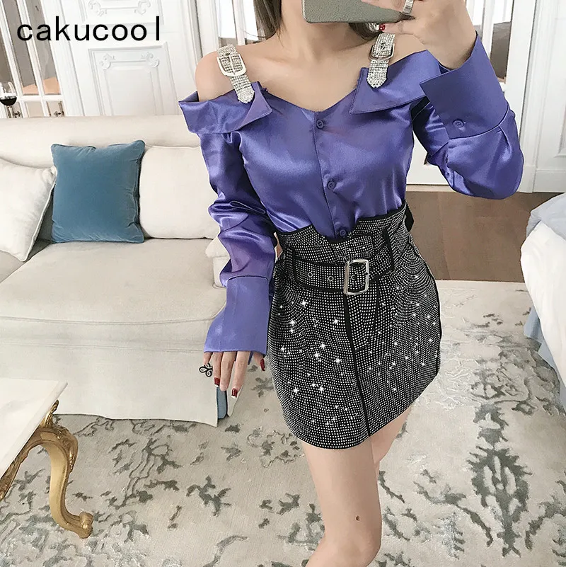 Cakucool шикарная женская рубашка с вырезом лодочкой 2019 алмазная вышивка открытыми