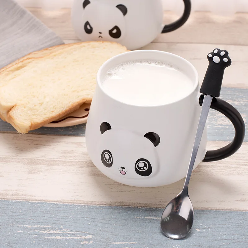Cute Cartoon Panda Cup with Lid Spoon Home Office Coffee Mugs Chinese Milk Breakfast Kids Cups Christmas Gifts | Дом и сад