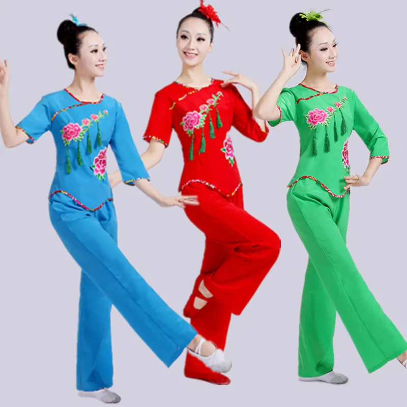 Китайский стиль Hanfu Yangge Национальный барабан костюм фан танец танцевальный для