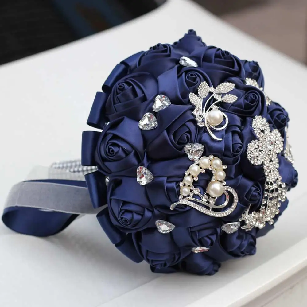 H&ampS BRIDAL Dark Navy Wedding Flowers with crystal Lace Elegant Bridesmaid Bridal Bouquets decoration 2019 ramos de novia | Свадьбы и