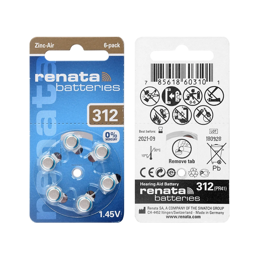 

60 Pcs 1.45V A312 ZA312 Zinc Air Button Batteries For Hearing Aid PR312 PR41 PZA312 R312ZA V312A V312AT VT312 XL312 Coin Cells