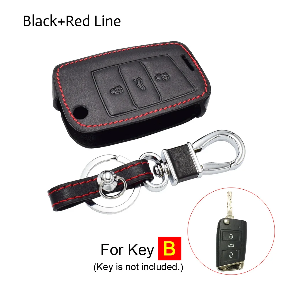 B Black Red Line Кожаный чехол для ключей автомобиля для VW Volkswagen Polo Golf Passat Beetle Caddy T5 Up Eos Tiguan Skoda A5 SEAT Leon Altea откидной Чехол для пульта дистанционного управления - Название цвета: B Black Red Line