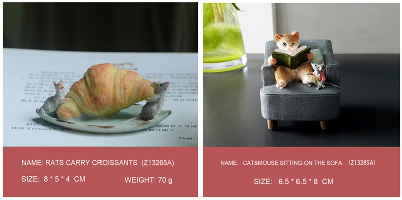 Mini Mice and Cat Resin Figurines for Home Decor Mice Mouse Rat Ornaments Miniature Fairy Garden Animal decoration gifts