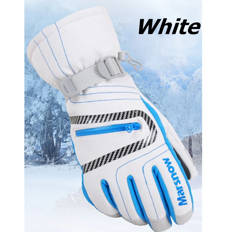 White ski glove Зимние теплые водонепроницаемые перчатки для катания на сноуборде, Беговые лыжные перчатки для детей, девочек, мальчиков, взрослых, ветрозащитные перчатки с подогревом для снегохода - Цвет: White ski glove