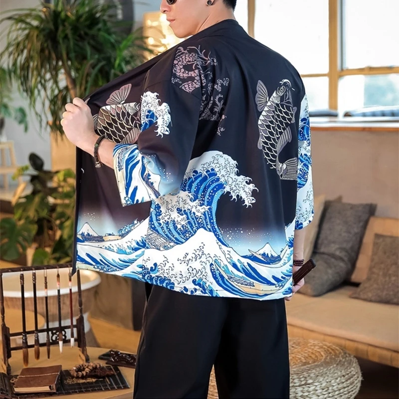 Японское кимоно кардиган для мужчин haori yukata мужской самурайский костюм одежда кимоно куртка мужская кимоно рубашка yukata haori FF001