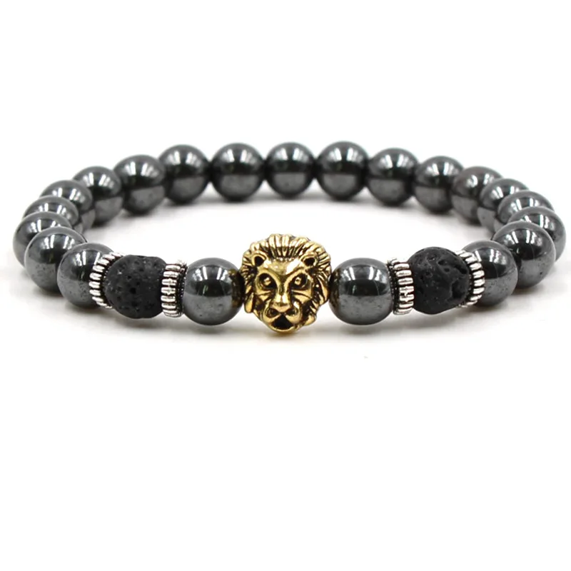 

Charm Bracelets For Men Women Trendy Jewelry Non Magnetic Environmentally Friendly Black Stone Lion Head Healing Beads Bracelet