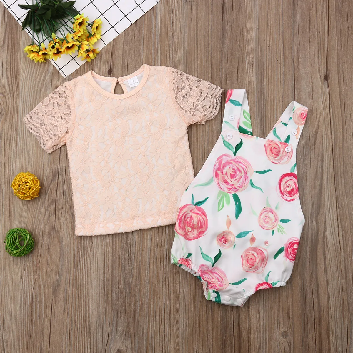 Кружевной комбинезон с цветочным принтом для новорожденных девочек кружевной
