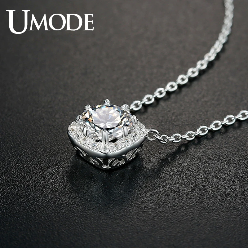 UMODE трендовые 925 пробы серебряные ожерелья с подвесками для женщин Мода 925 серебряные ювелирные изделия CZ Кристальные воротники Femme подарки ULN0348