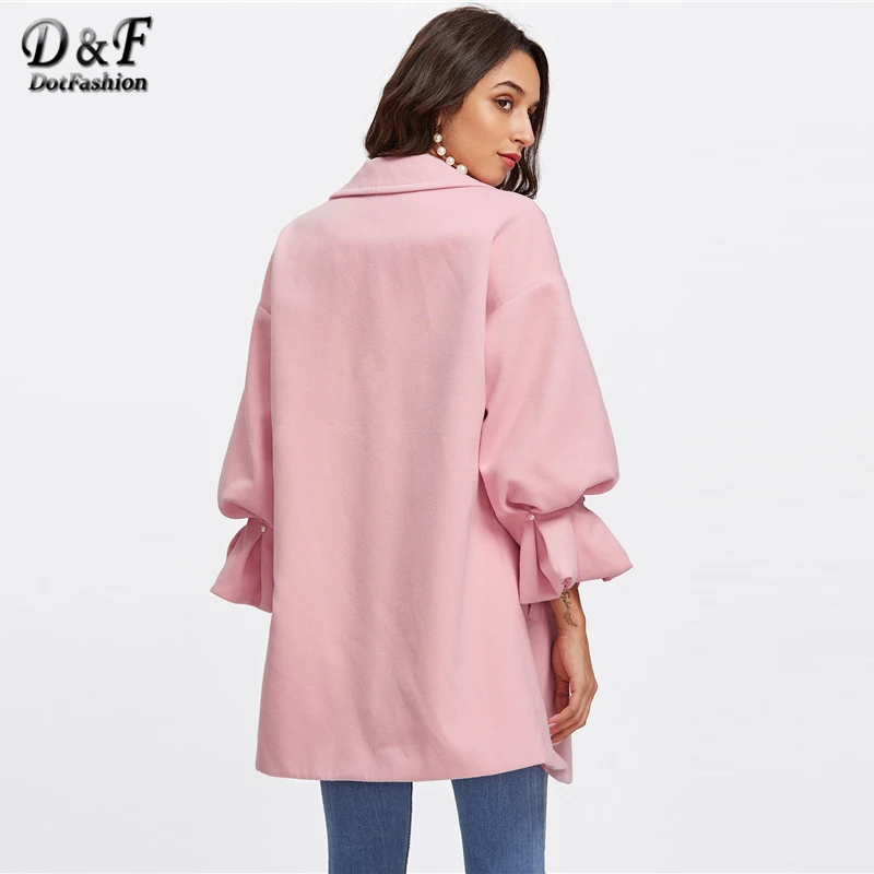 Dotfashion, Женская Повседневная Осенняя однотонная одежда с длинным рукавом и манжетами, украшенная жемчугом, Весенняя опрятная верхняя одежда