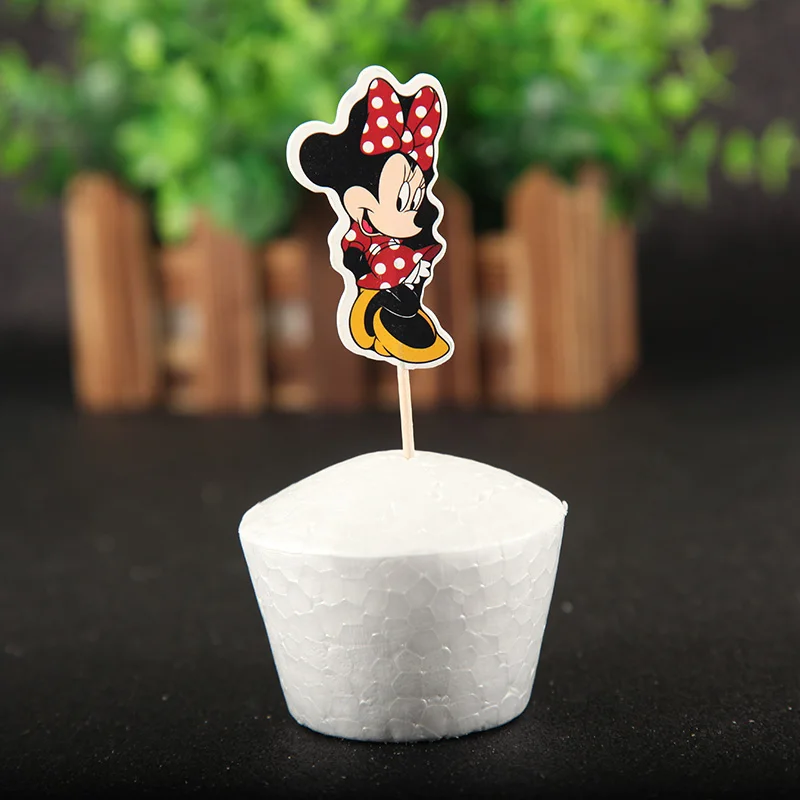 

24pcs/lot Minnie Mouse Theme Cartoon Cupcake Ice Cream Cake Toppers Kids Birthday Party Decoration Supplies