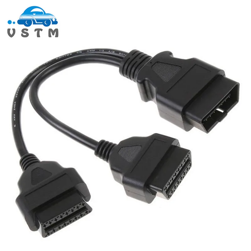 Новейшая модель OBD II кабель 16 Pin 2 разветвитель адаптер удлинитель Мужской Двойной