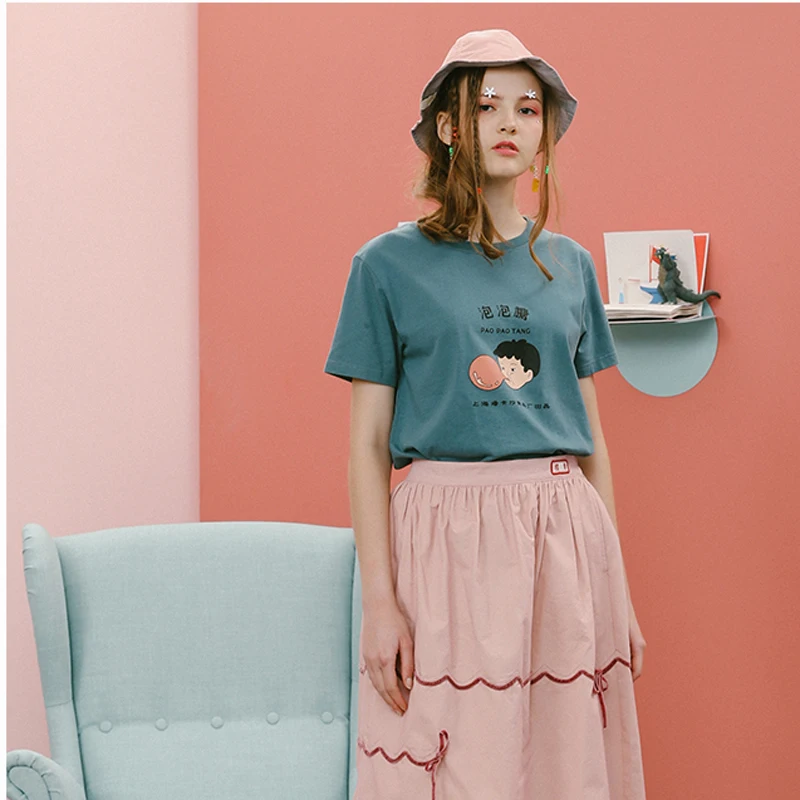 Летняя Новинка 2017 женская футболка с мультяшным принтом топы хлопковая коротким