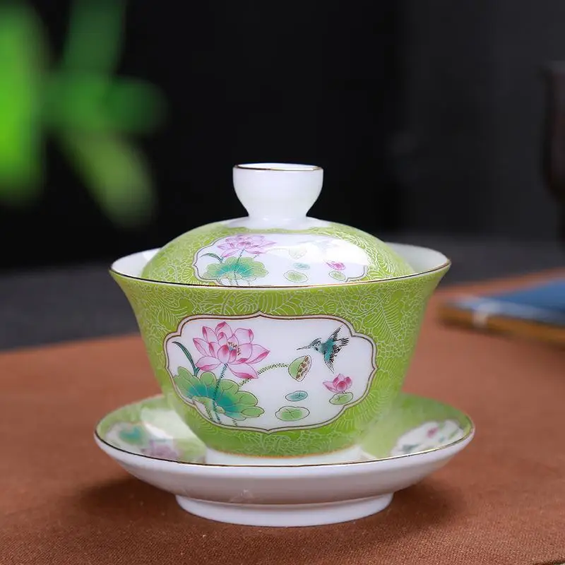 apple green Керамический чайник Gaiwan, чайная чашка, китайские чайные наборы кунг-фу чайная чашка для путешествий, кухни, столовой, бара, чайная посуда, аксессуары для дома - Color: apple green