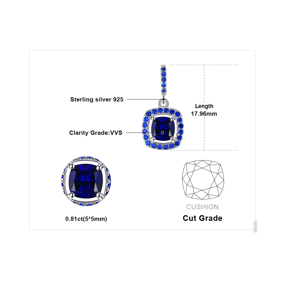 JewelryPalace Мода 1 96 карат квадратный создан сапфиры синий шпинель кулон 100% 925 пробы