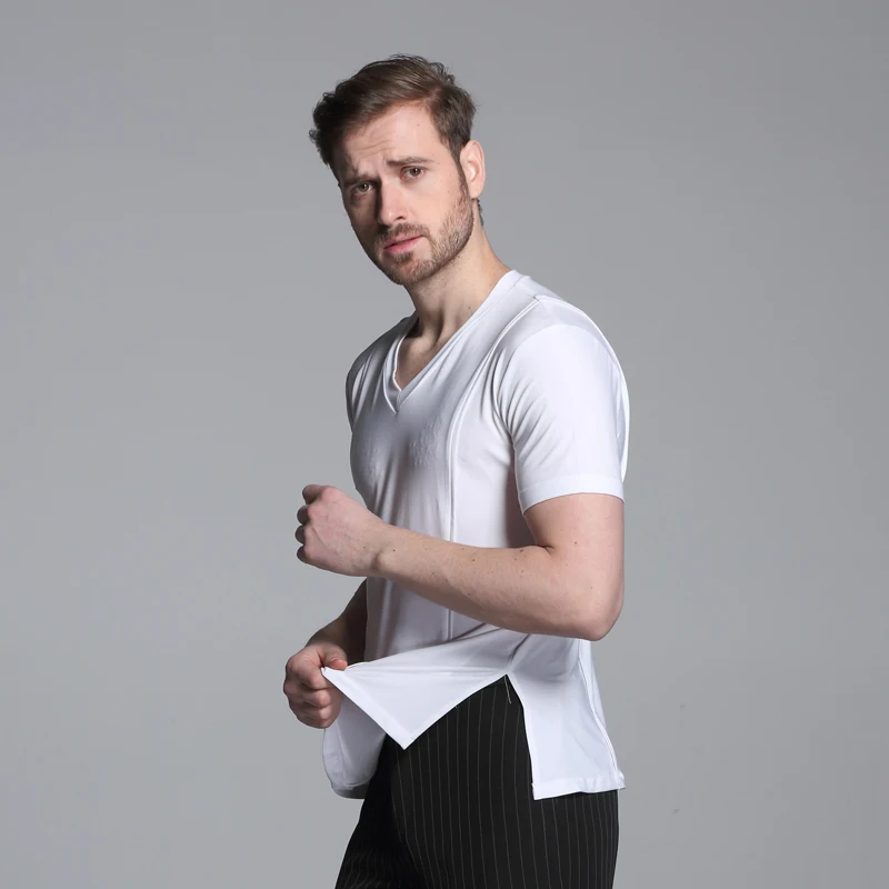 

Men modern dance Latin dance clothing practice standard short sleeved shirt