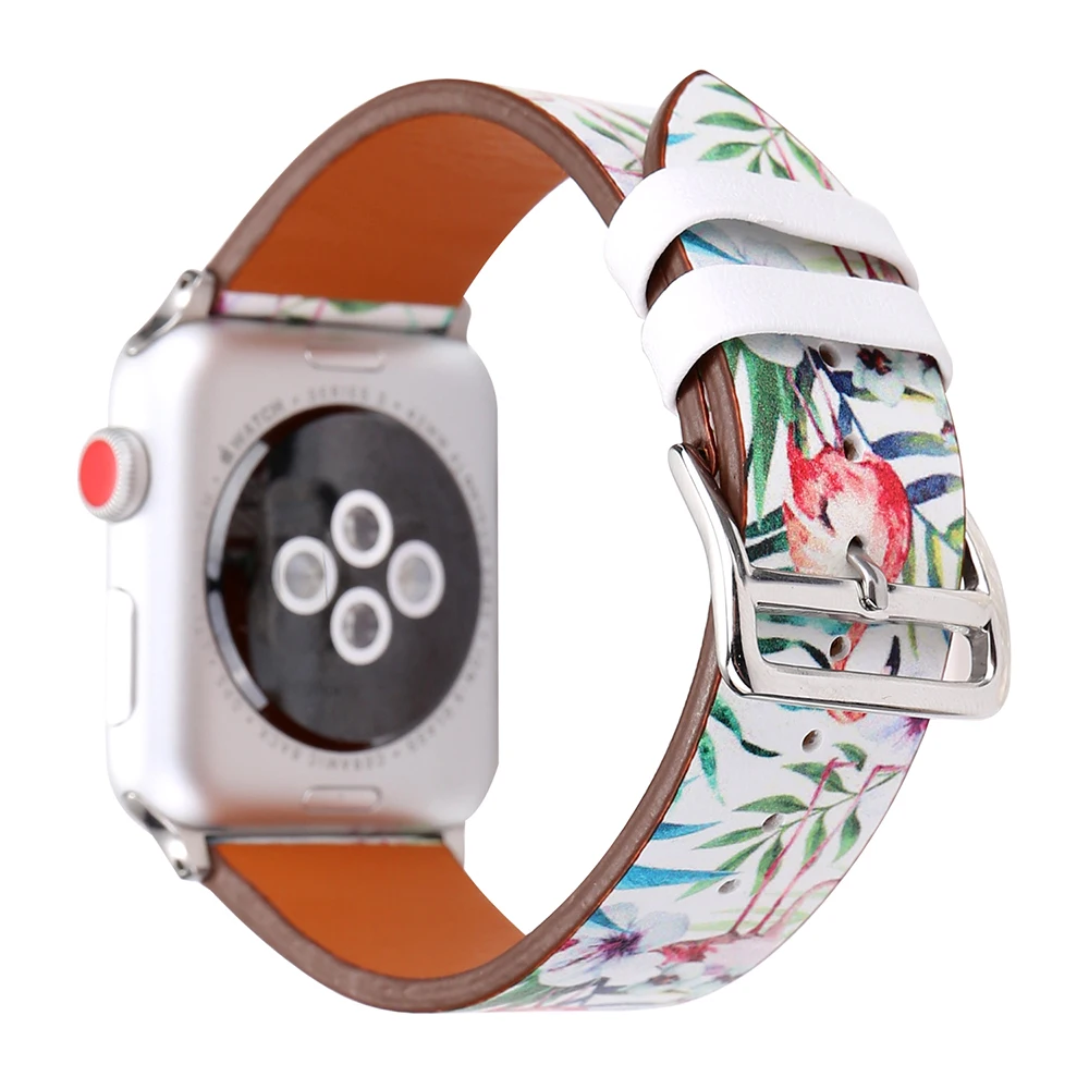 Модный ремешок из натуральной кожи с принтом фламинго для Apple Watch 42 мм 38 серия 4/3/2/1