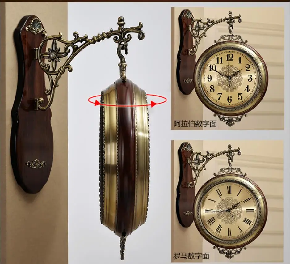 Роскошные Настенные часы в американском стиле из массива дерева и металла