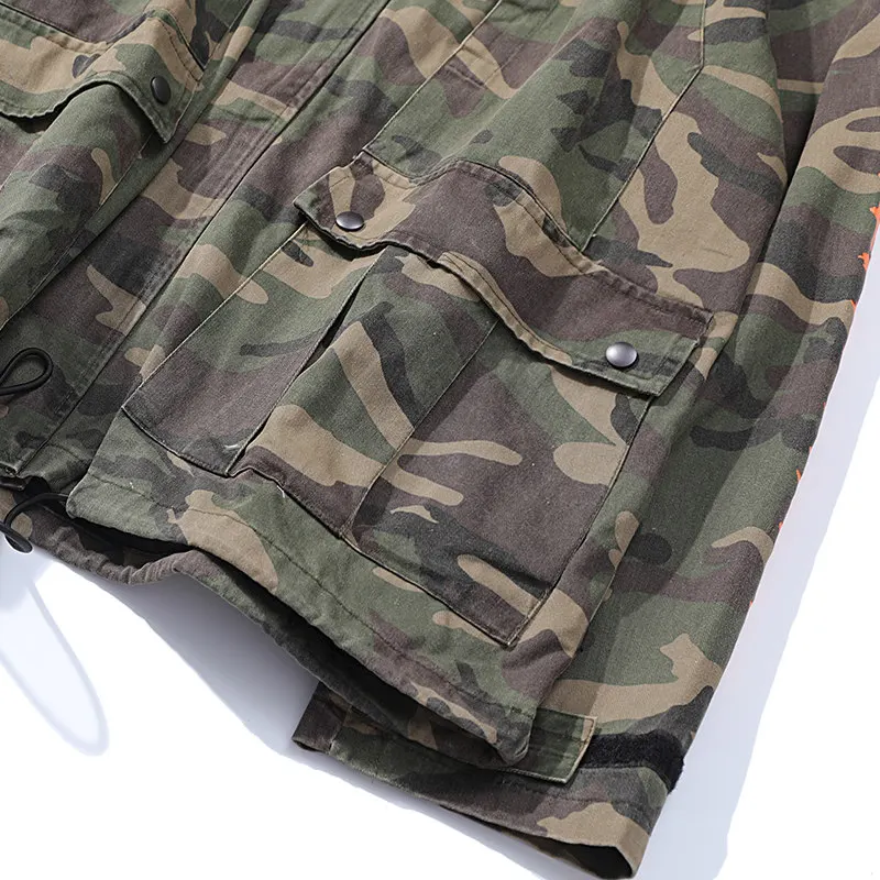 Mens Hip Hop Hooded Jacket Windbreaker Harajuku Vintage Camo Hoodie Jackets Coat Autumn 2018 Camouflage Washed Denim Streetwear | Мужская