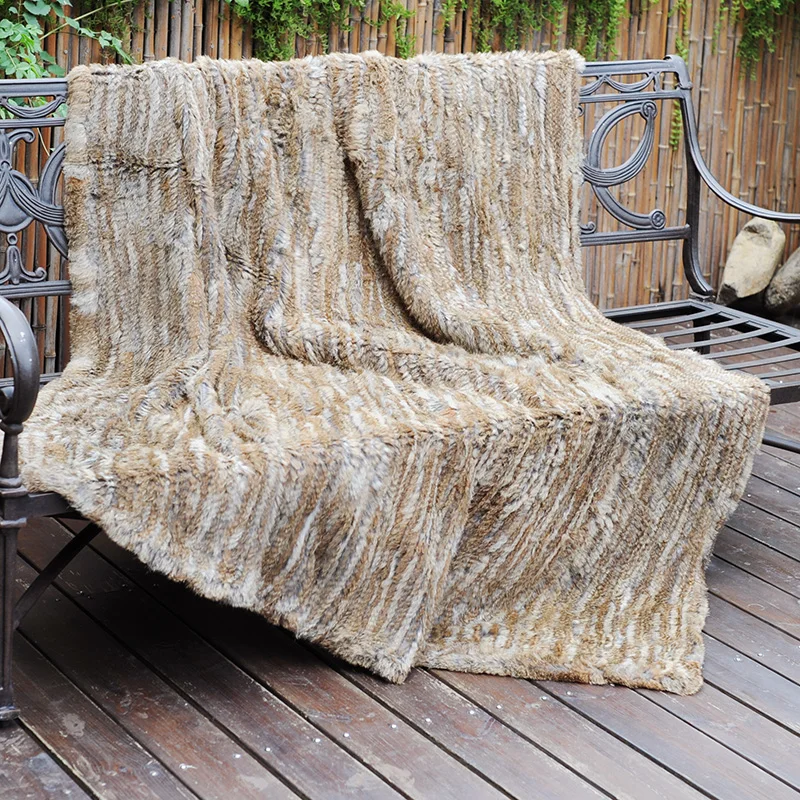 買取 CX-D-10M 130 × 150 センチ高品質カスタムハンドニットラビットファーブランケット毛皮のスロー