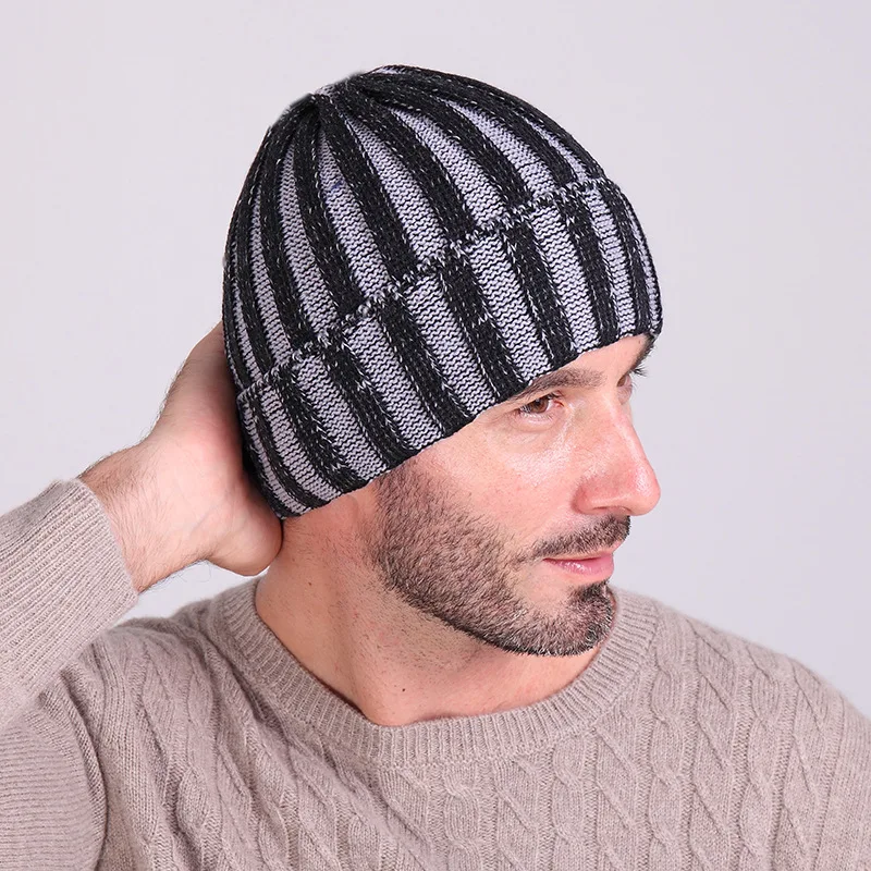 Зима color Stripe Шапка бини skullies шапочки Мягкий Череп Теплые Мешковатые шерсть Кепки
