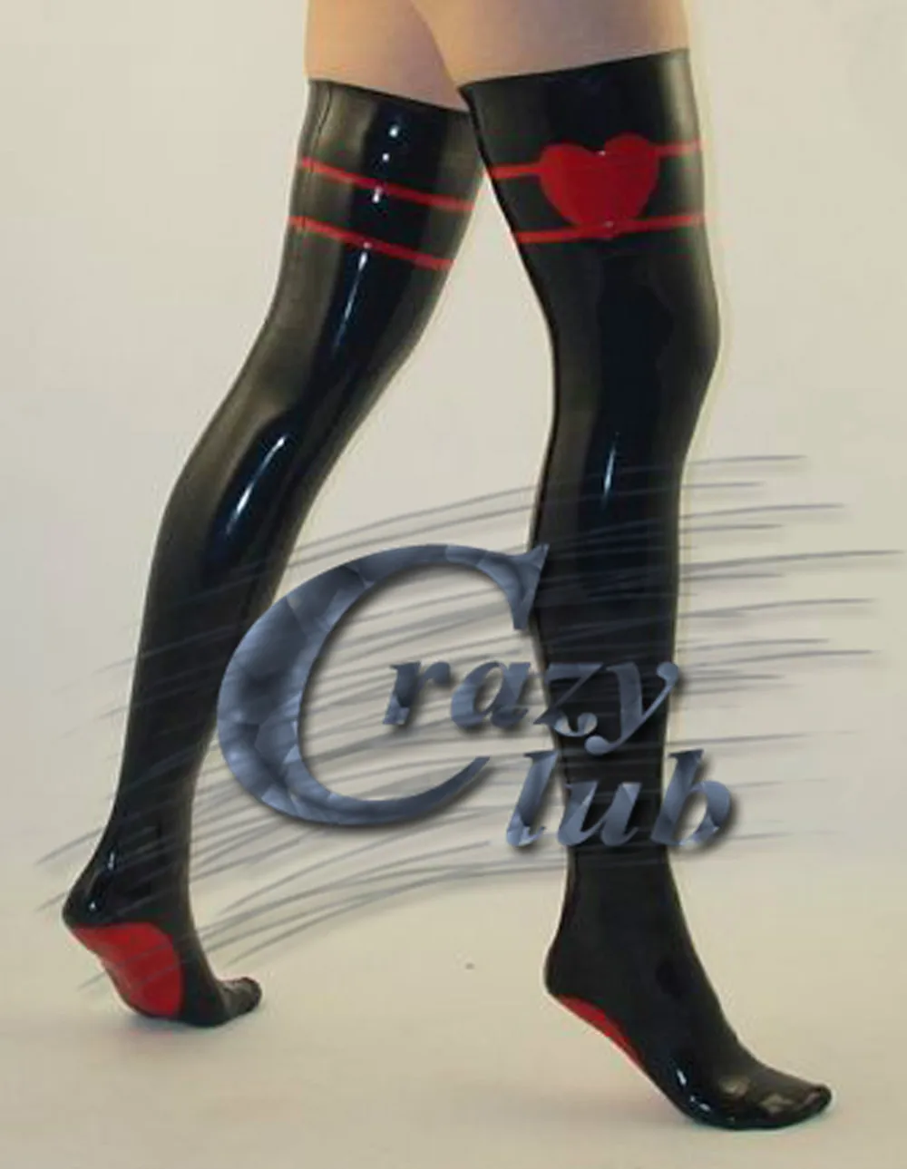 Женские латексные чулки Crazy club черные и красные ручной работы из натурального