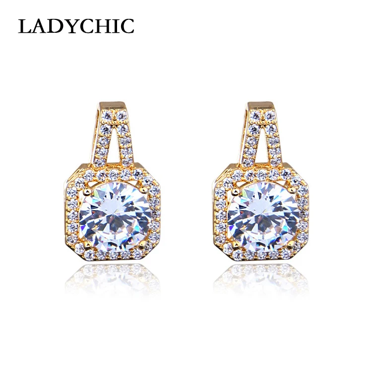 

LADYCHIC Simple Fashion Clear Zircon Stud Earrings for Women Gold & Silver Color Rhinestone Crystal Jewelry Gift Brincos LE1333