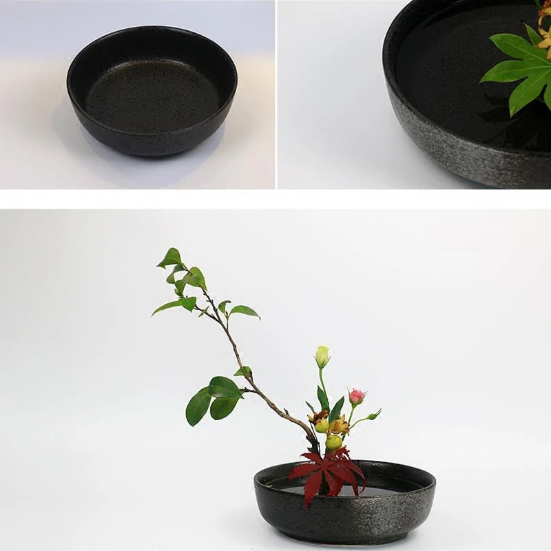 

Japanese Style Vintage Black Coarse Pottery Flower Pot Vase Tabletop Hydroponic Bonsai Ceramic Small Fish Tank Food Storage Bowl
