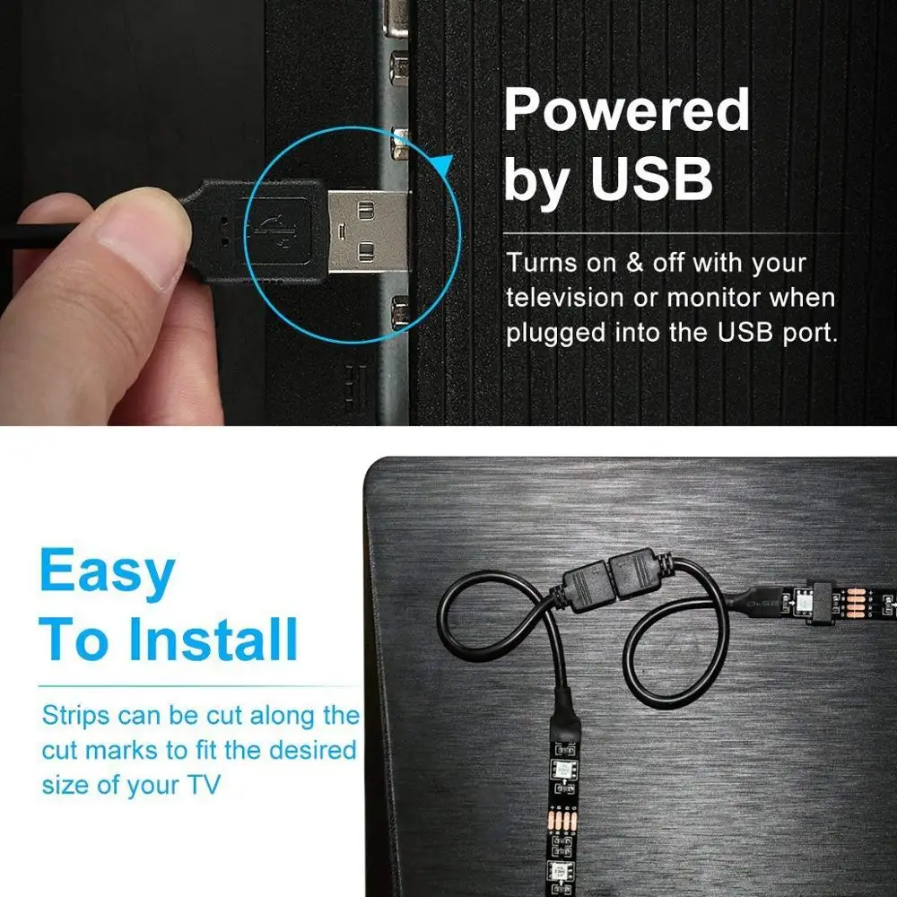 DC 5 в USB wifi ТВ светильник компьютерный экран задний Смещенный ленточный светильник 5050 RGB светодиодный ТВ задний светильник ing Alexa Google Home звук умный контроль