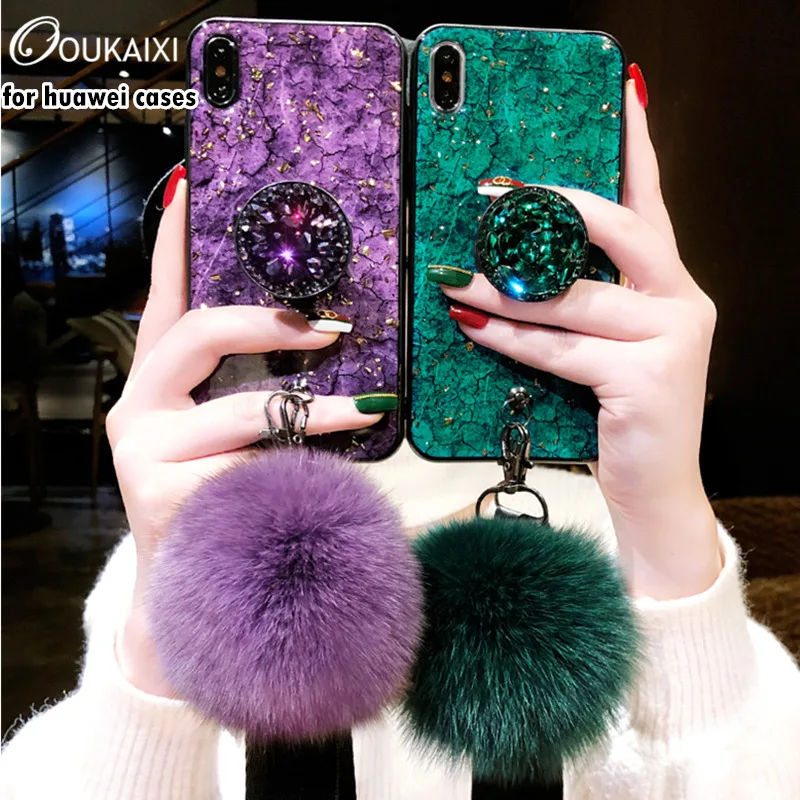 Oukaixi gold Foil Glitter Marble Stone Phone Case For huawei p20 p20pro Cases Soft TPU Back Cover with bracket lanyard |