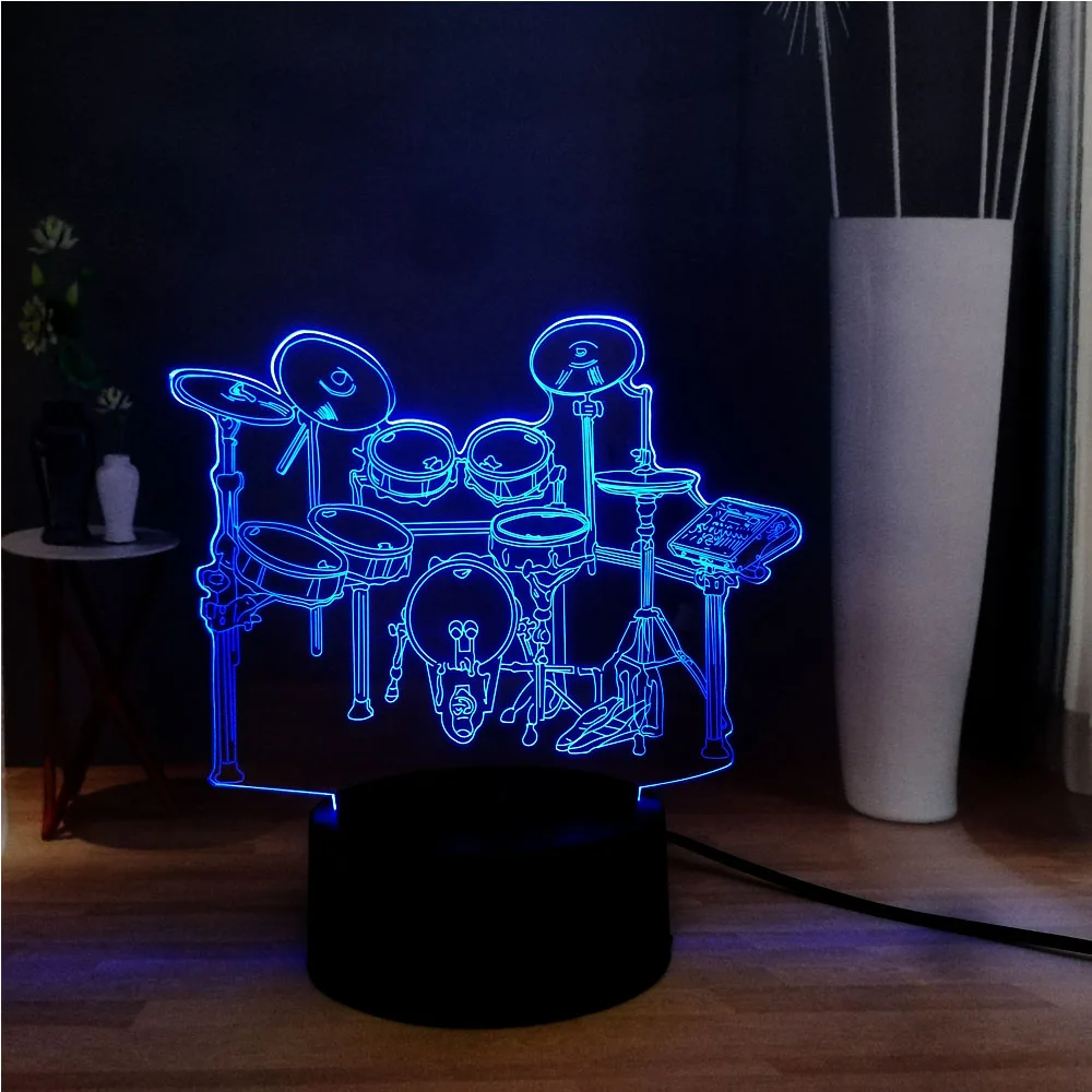 Новая 3D иллюзия электронная лампа музыкальное оборудование бас гитара барабан светодиодный ночник USB Дистанционное украшение для стола подарок для детей