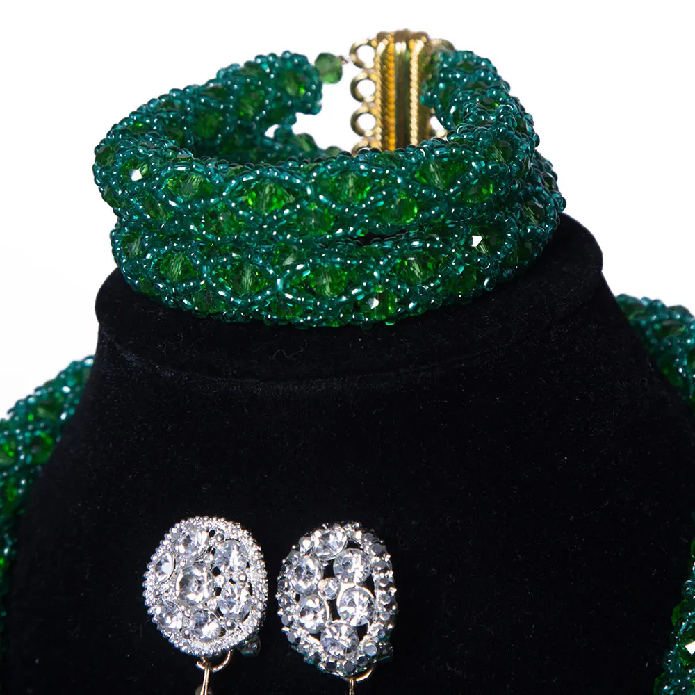 New Style African Wedding Jewelry Set Bridal Costume Green Crystal Beads Flowers Nigerian Women Party Necklace | Украшения и