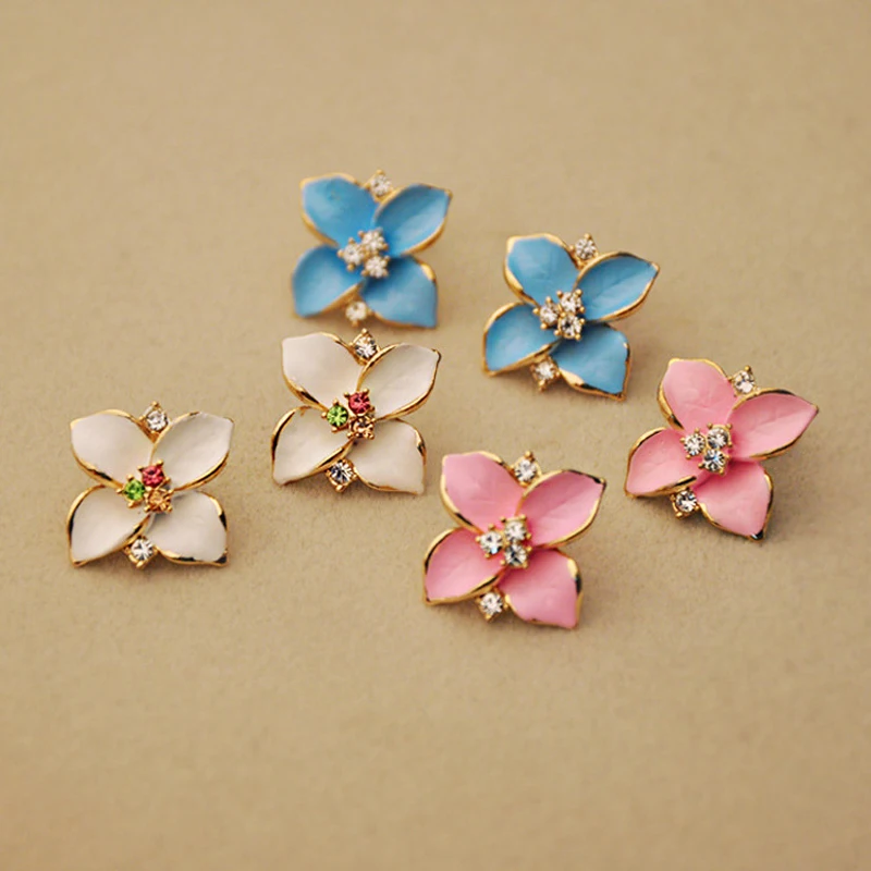 SexeMara Blue Black Pink Flower Stud Earrings Ladies Elegant Gold Rhinestone Pierced Brinco Women Jewelry Gift | Украшения и