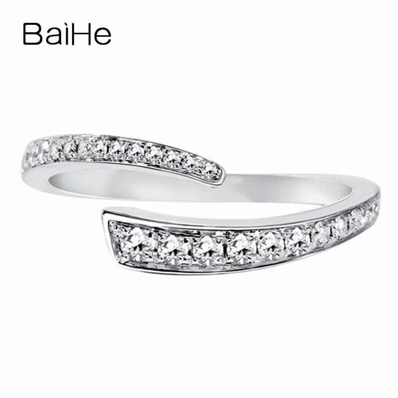 BAIHE Твердое 14 к белое золото всего 0.23ct H/SI круглые натуральные бриллианты обручальное кольцо модные ювелирные украшения Подарочное кольцо