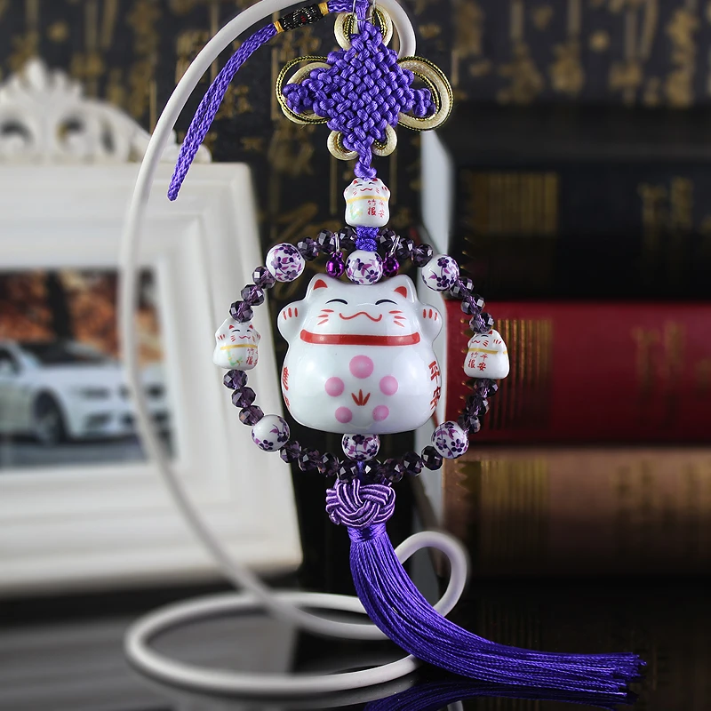 Симпатичный мультфильм кукла узел Feng Shui Керамика Lucky Cat брелок для автомобильных