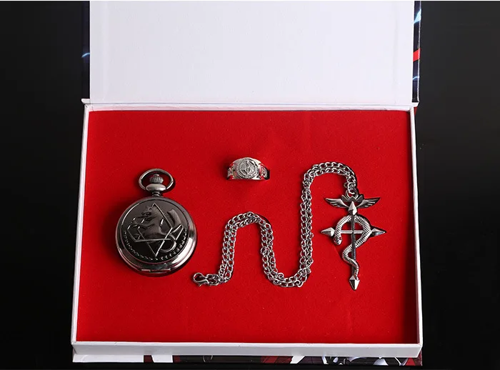 Fashion personality anime peripheral steel fullmetal alchemist pocket watch necklace three-piece sets of gray snake | Наручные часы