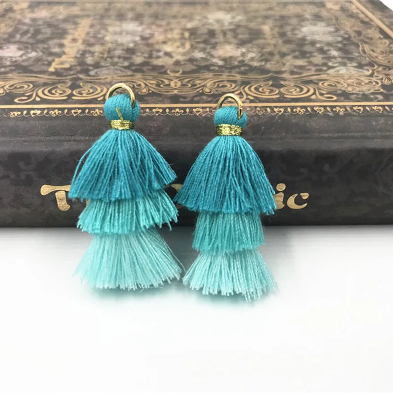 Lake blue-4pcs DIY 4 шт 3 слоя хлопок кисточки подвеска «сделай сам» Ювелирные серьги 35 мм - Цвет: Lake blue-4pcs