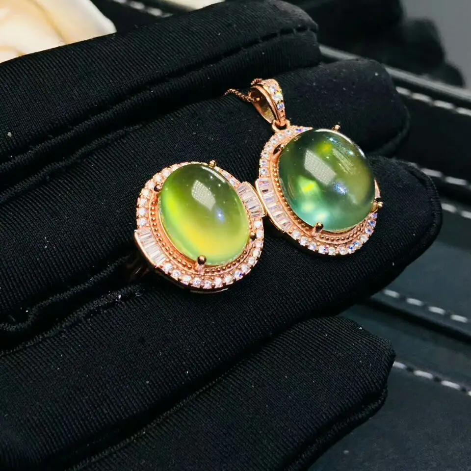 Женское кольцо и ожерелье из серебра 925 пробы с крупным натуральным драгоценным