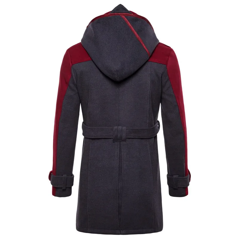

New England Men Thicken Stitching Color Jackets Fashion Men Lapel Double-breasted Hooded Woolen Coat For Male Autumn Winter