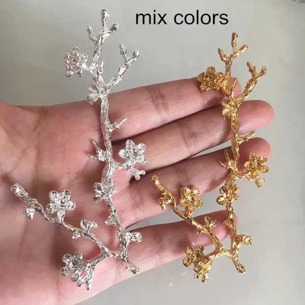 mix colors 5 шт. латунная литая ветка Wintersweet, 48*98 мм, золотой цвет, серебряный цвет, большая ветка дерева, ветка зимнего цветка, самодельные ювелирные изделия - Цвет: mix colors