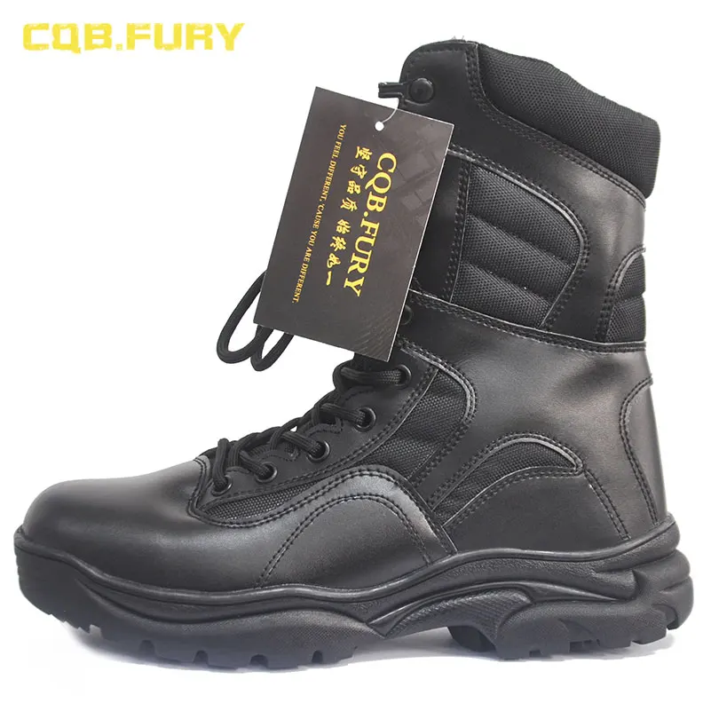Тактические мужские ботинки CQB.FURY черные до лодыжки армейские однотонная кожаная